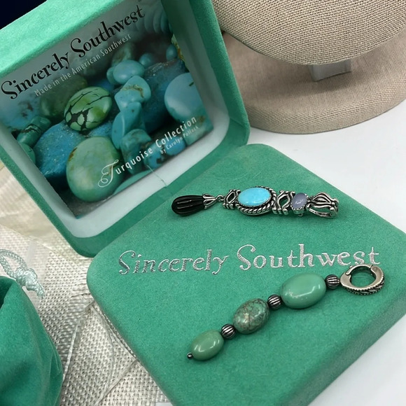 Set of Two 💙 Sincerely Southwest Sterling Silver Turquoise Pendants - Picture 4 of 16